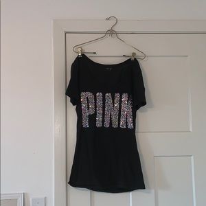 Black PINK rainbow sequined t-shirt